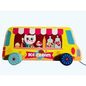 Wooden Ice Cream Pull Along Truck Toy With Magnetic Building Ice Cream Blocks